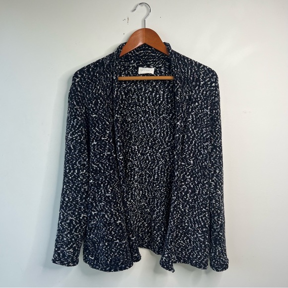 Mia & Tess chenille navy open front cardigan marled white, blue flecks Sz S - Picture 2 of 9